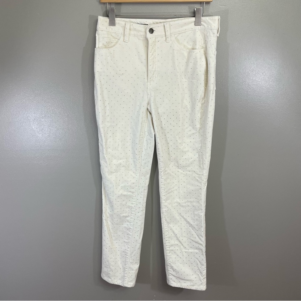 Talbots Ivory Stretch Velveteen Straight Leg Pant in Ditzy Dot Size 6 Petite